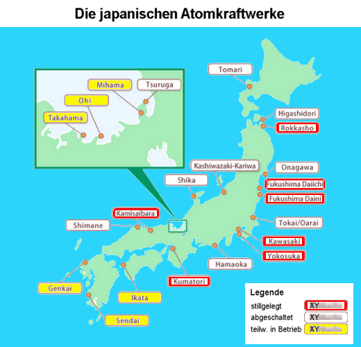 Karte Japan Atomkraftwerke - Grafik: Samy - Creative-Commons-Lizenz Nicht-Kommerziell 3.0